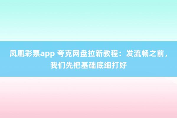 凤凰彩票app 夸克网盘拉新教程：发流畅之前，我们先把基础底细打好