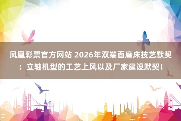 凤凰彩票官方网站 2026年双端面磨床技艺默契：立轴机型的工艺上风以及厂家建设默契！