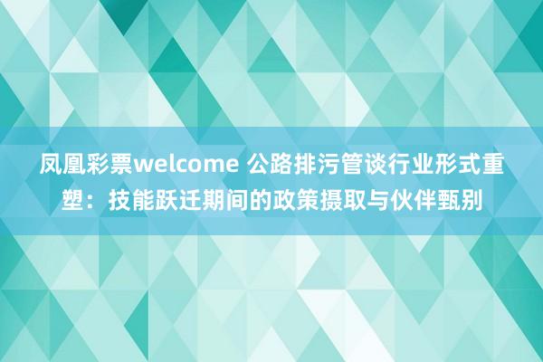 凤凰彩票welcome 公路排污管谈行业形式重塑：技能跃迁期间的政策摄取与伙伴甄别
