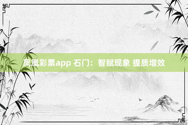 凤凰彩票app 石门：智赋现象 提质增效