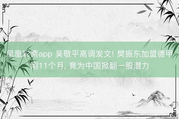 凤凰彩票app 吴敬平高调发文! 樊振东加盟德甲刚11个月， 竟为中国掀翻一股潜力
